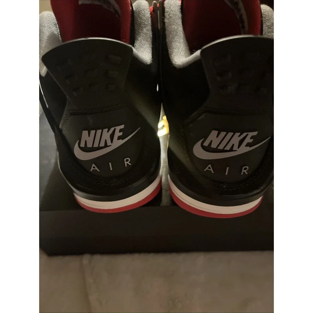 Air Jordan 4 Retro OG Bred 5Y Youth – Black Red GS Sneakers 408452-060 - Picture 2 of 8